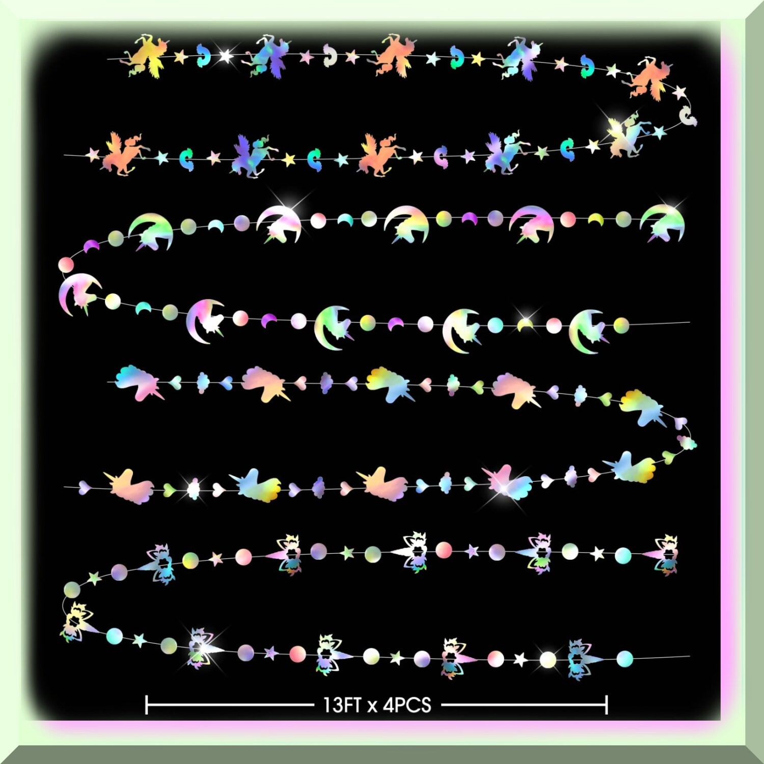 Unicorn Party Decorations with Iridescent Swirls and Garland