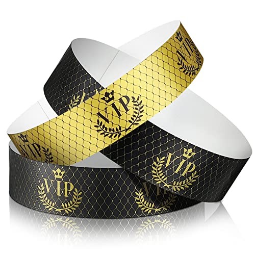 500 Pieces Paper Wristbands VIP Plastic Waterproof Party Black, Gold