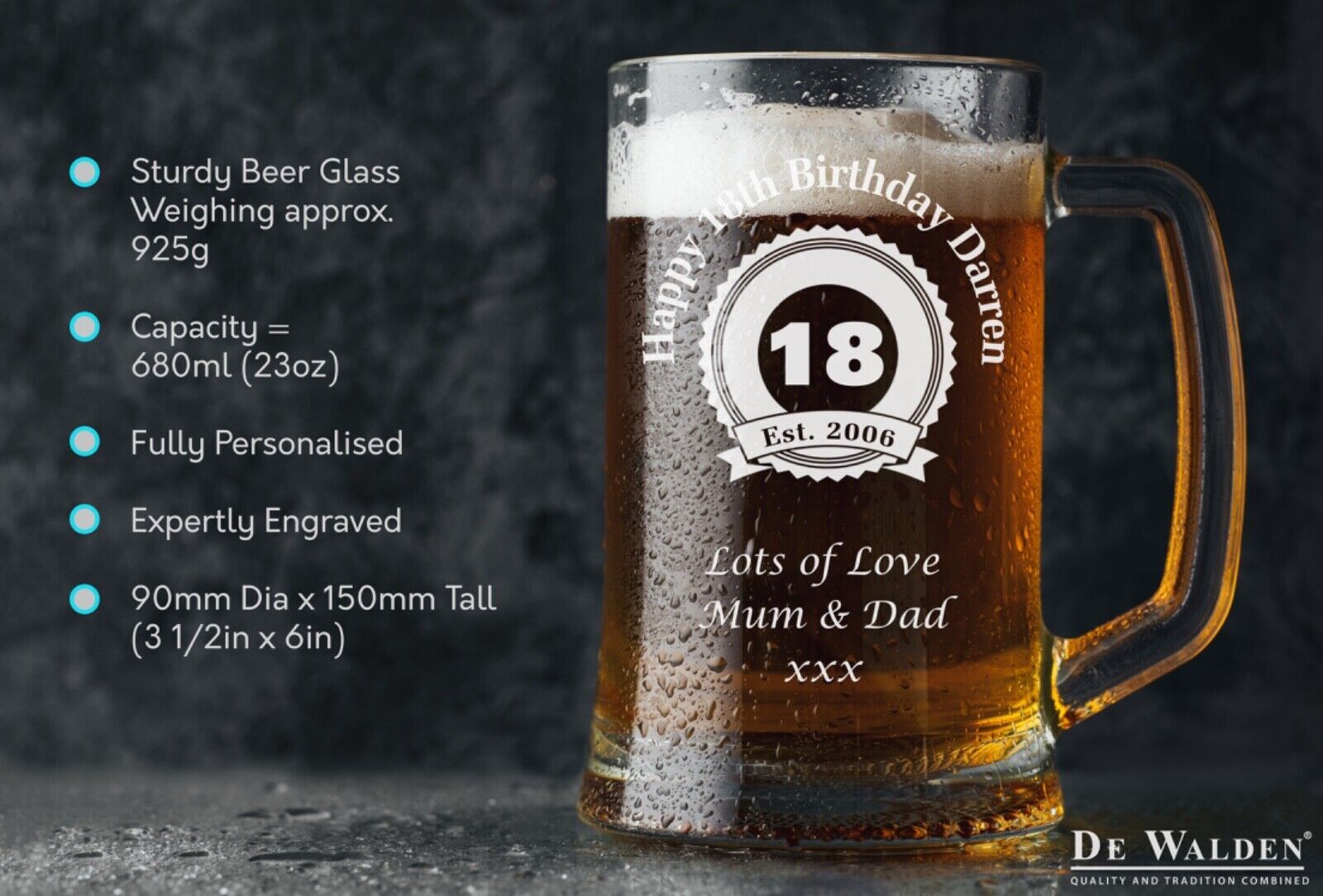 Personalised Engraved Beer Pint Glass Tankard 18th 21st 30th Birthday Gift Boxed