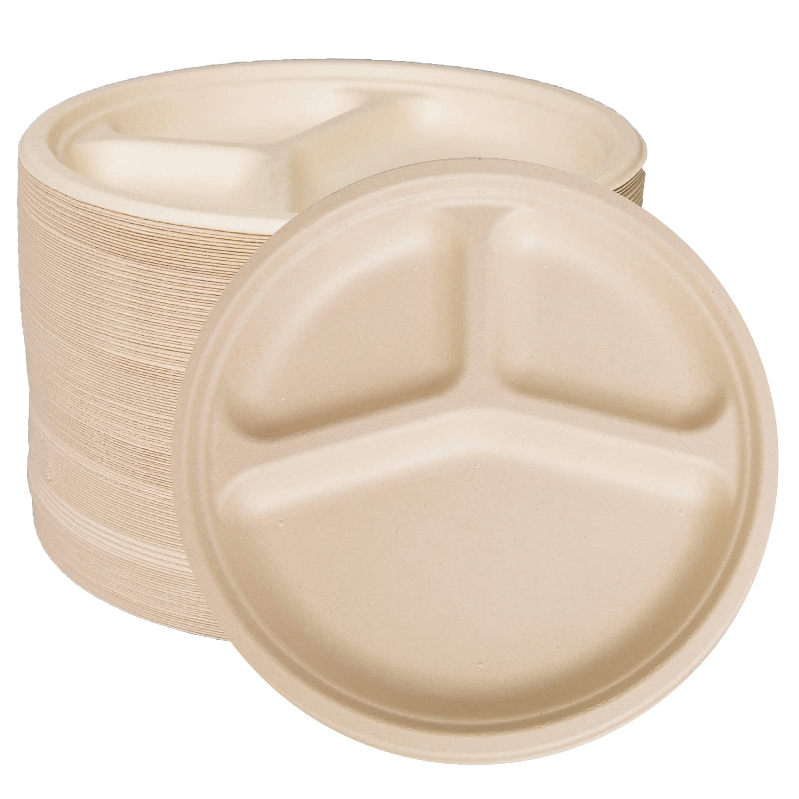 150pack 3 compartment,10inch Disposable Heavy Duty Eco Friendly Round Divided…