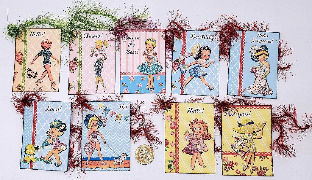 9~Birthday~Handmade~Retro~Glitter~Linen Cardstock~Gift Tags~Parties