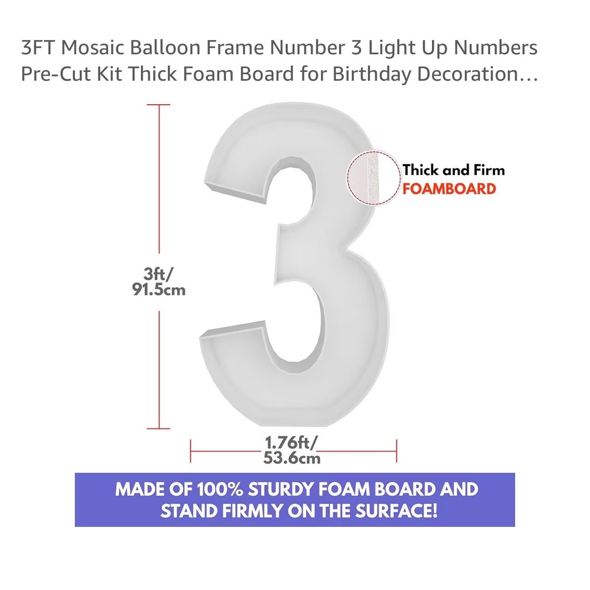 3 FT Mosaic Frame Balloons Number 3 Light Up Numbers