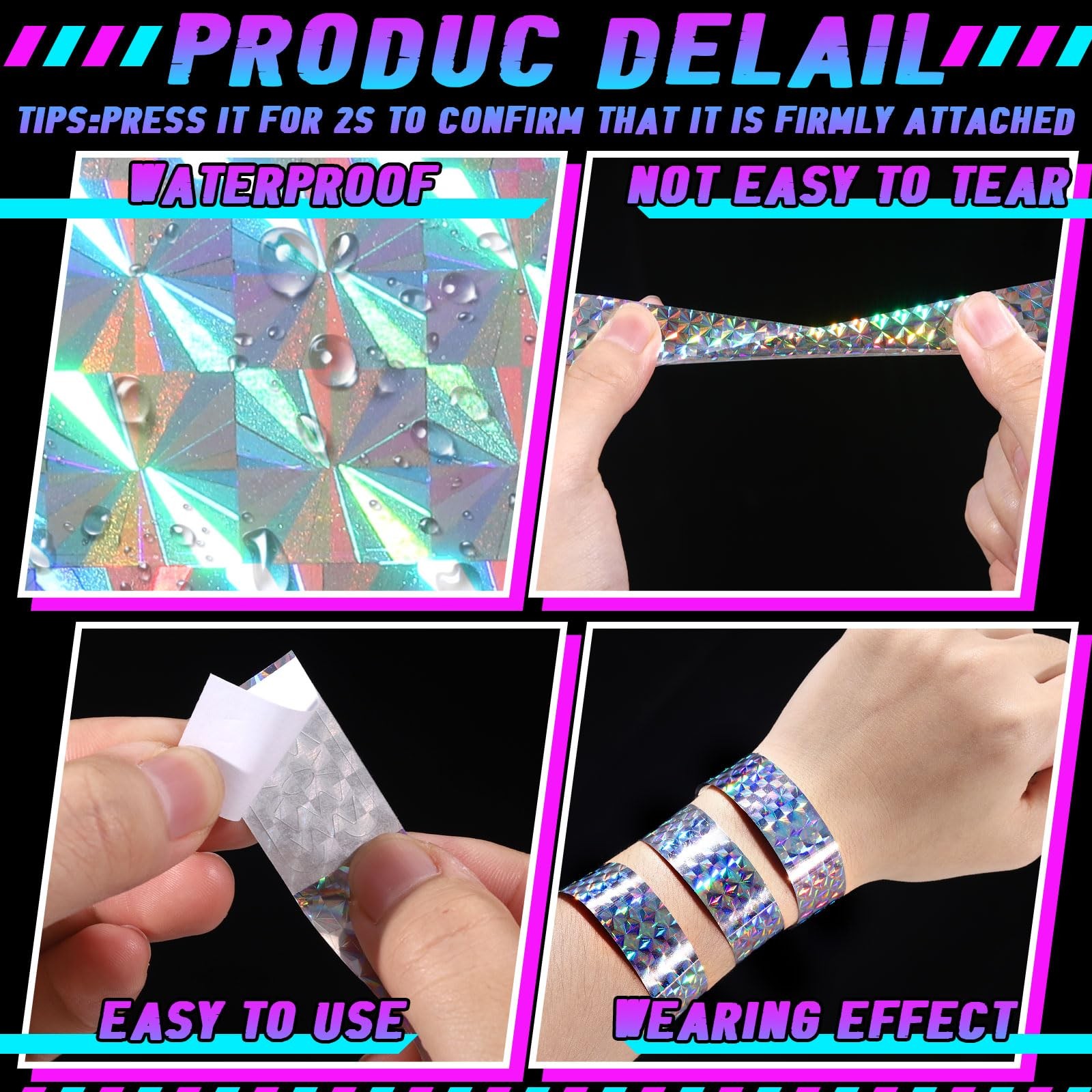 500 Pcs Holographic Plastic Wristbands Waterproof Wristbands for Events Neon …