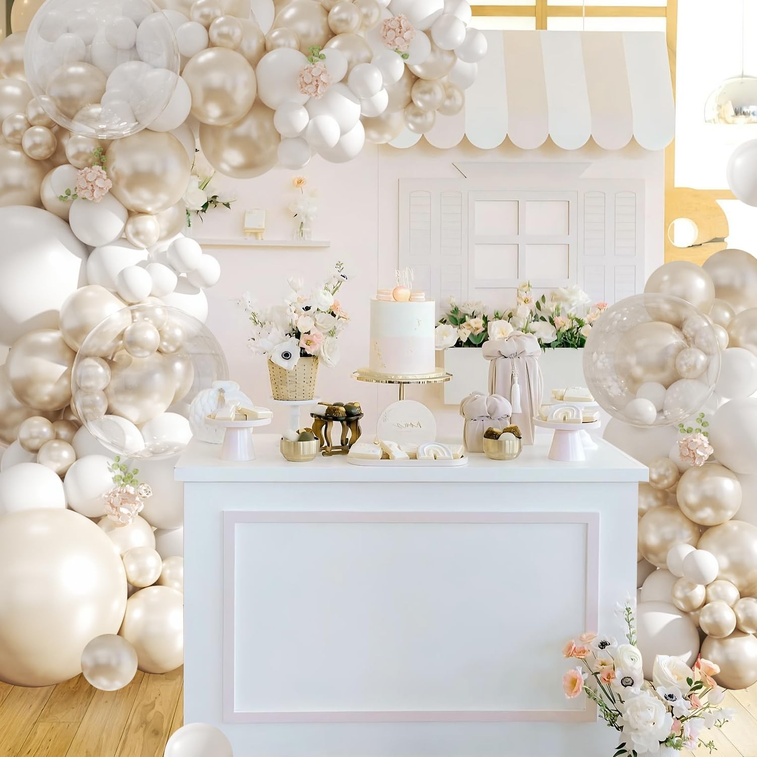 White Balloon Arch Garland Kit 103Pcs Double Stuffed Pearl White Clear Balloo…