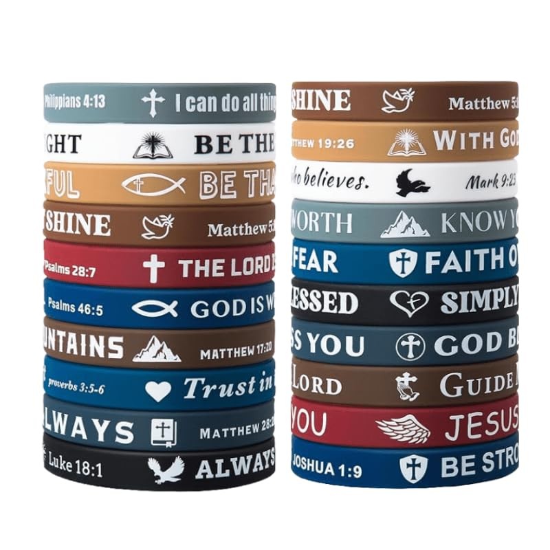 20PCS Bible Verse Silicone Bracelets Bible Verse Rubber Bracelets Religious Chri