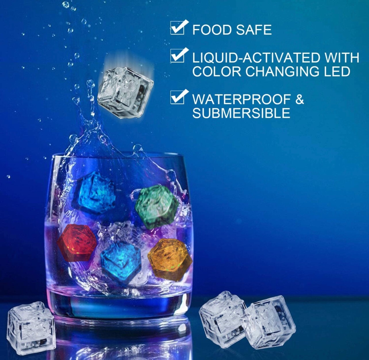 12 pieces Rainbow Flash Color Light Up Party Rave club Wedding LED Glow Ice Cube