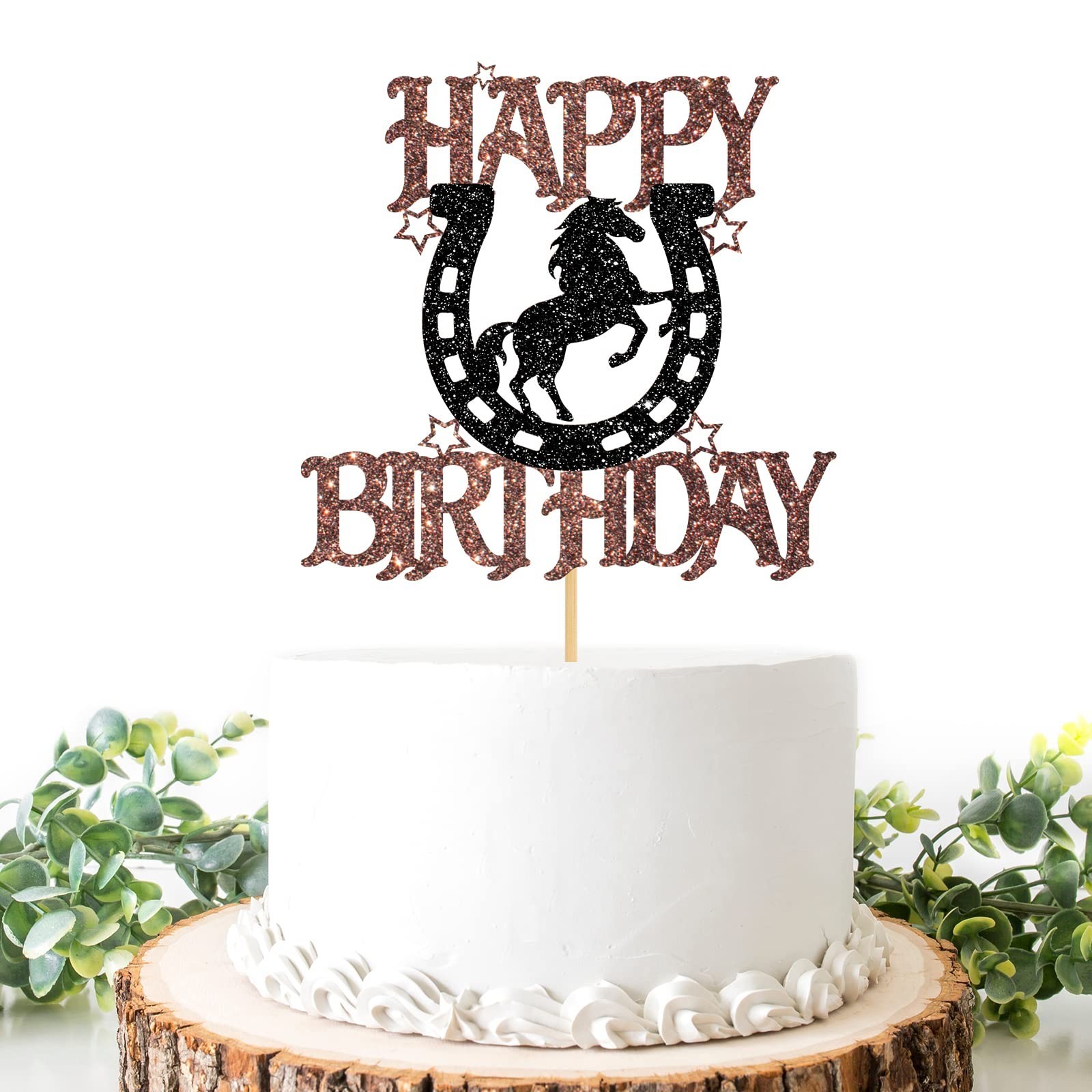 Horseshoe & Horse Happy Birthday Cake Topper, Horse Racing Theme Party Decora…