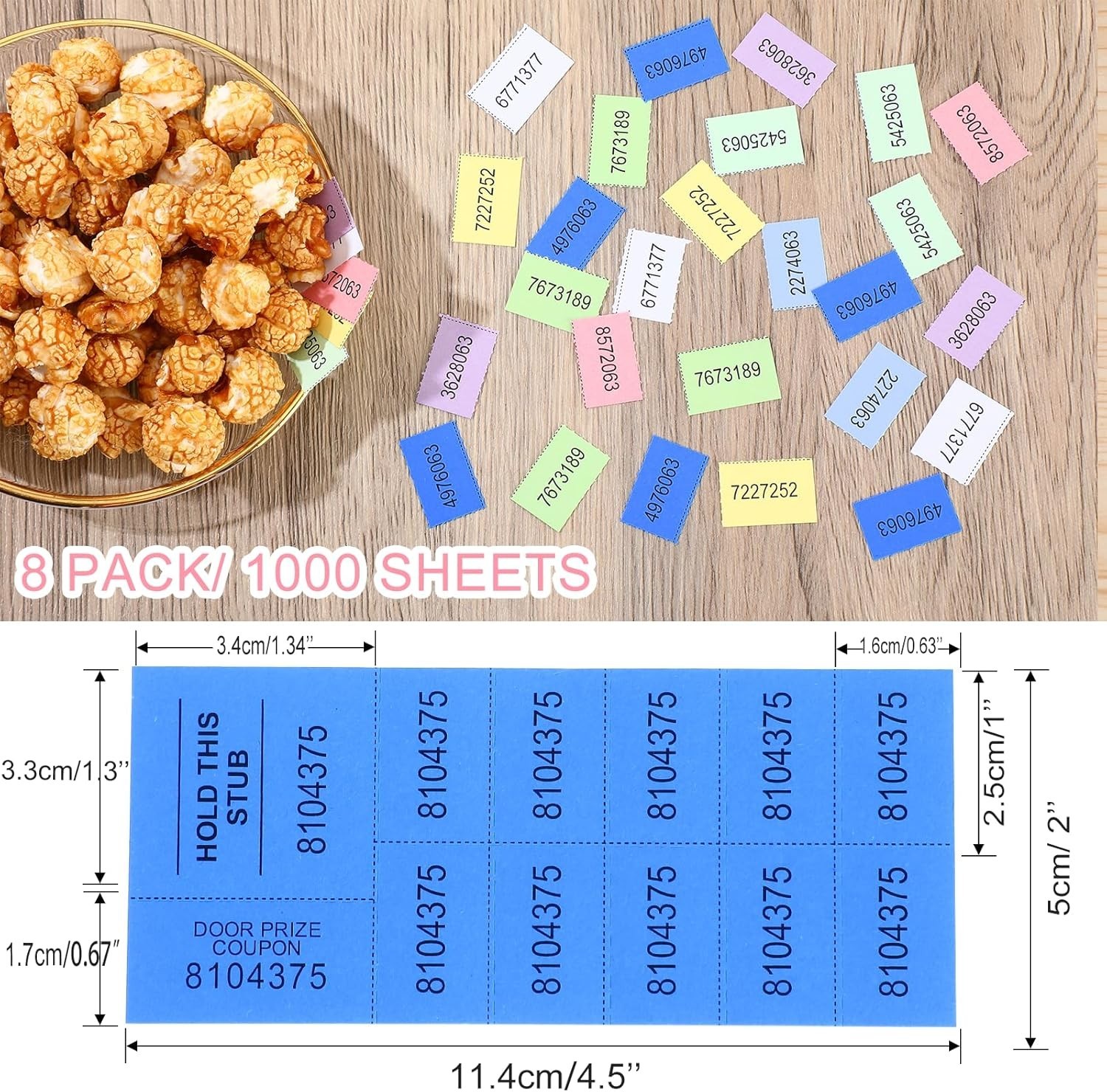 1000 Sheets Raffle Tickets with 10 Bid Numbers Per Sheet Colored Raffle Tickets
