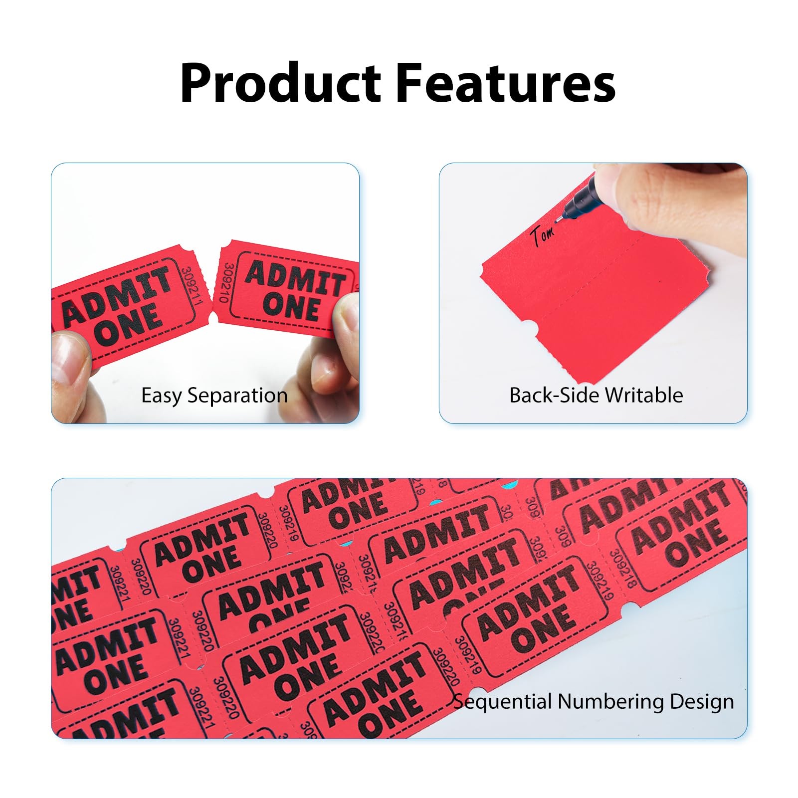 2200 Red Raffle Tickets Single Roll Admit One Numbered For Events Carnival