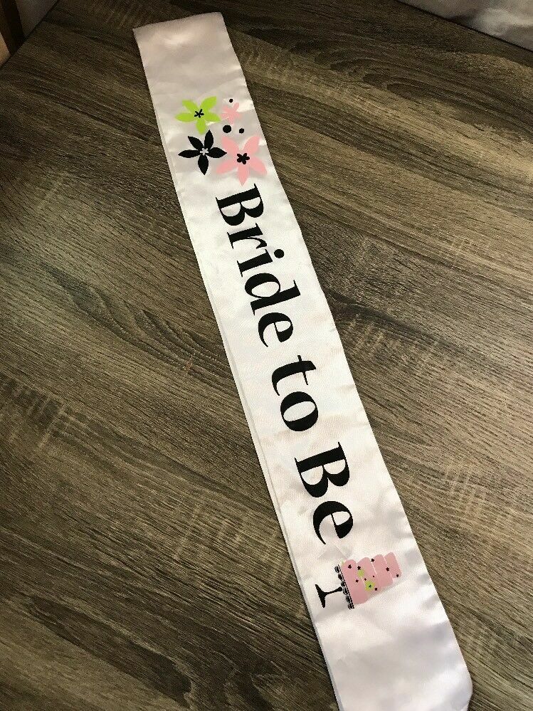 Bride To Be Sash White Silky 32 Inches Long B6