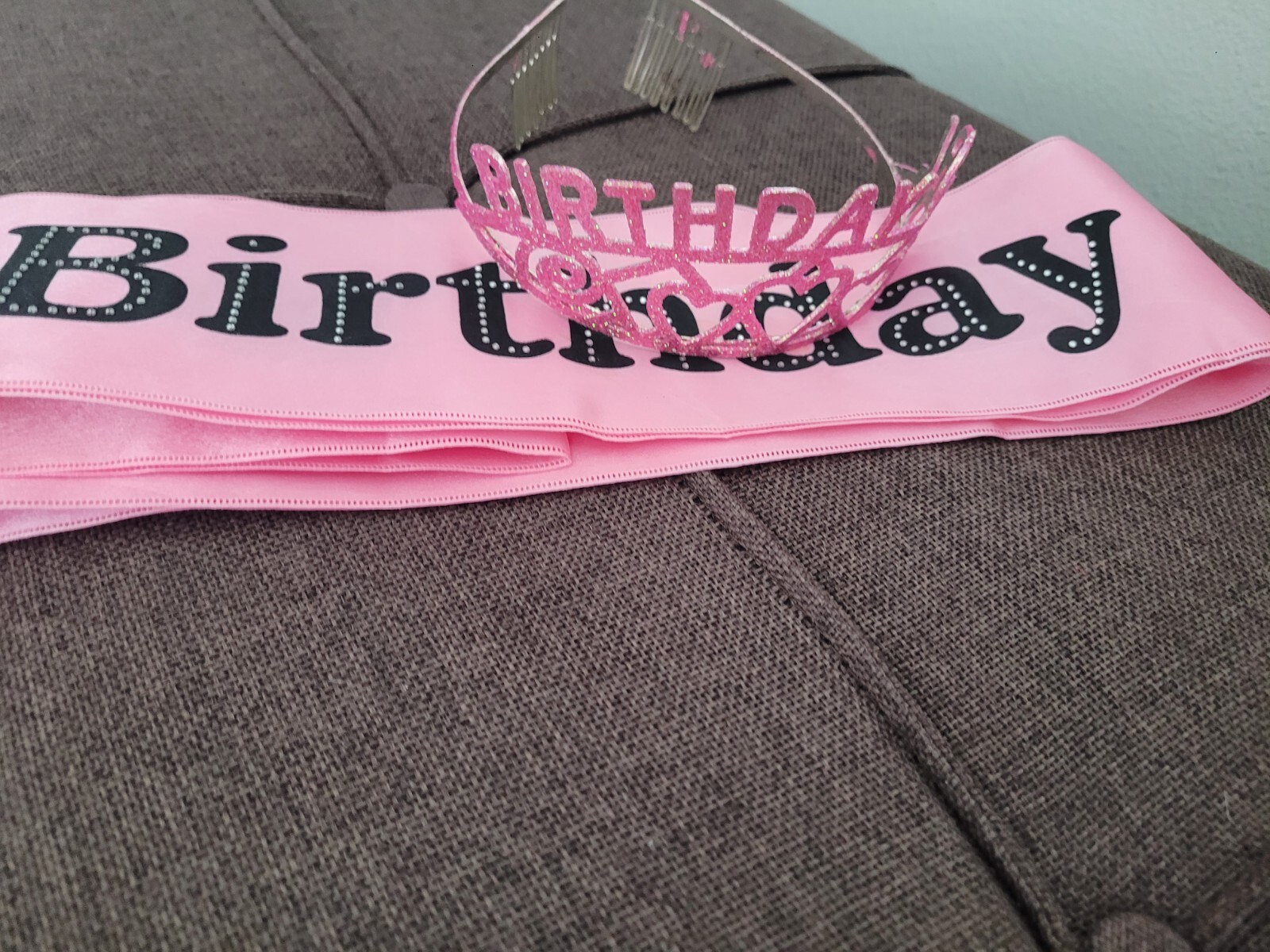 Birthday Girl Pink Sash w/ Black Text And Glitter Tiara