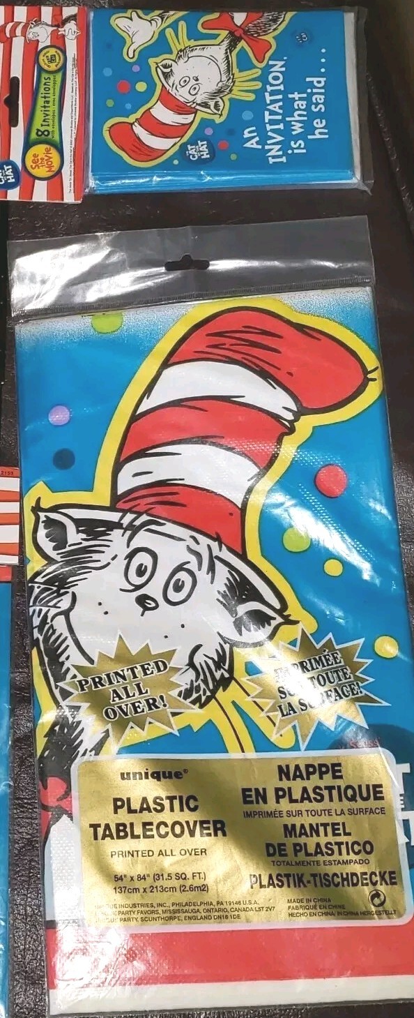 Dr Seuss Table Cover Bag Invites THE CAT IN HAT party supplies HTF Dr Suess