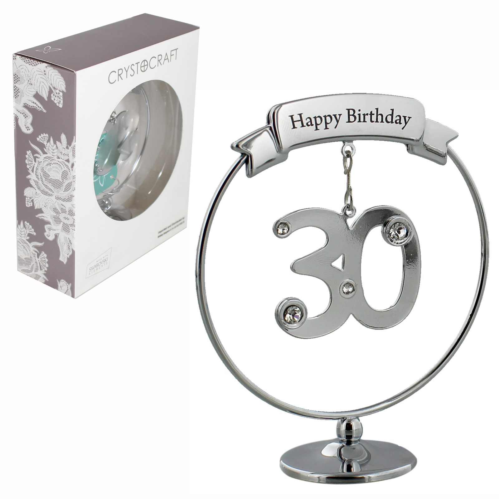Crystocraft Happy 30th Birthday Cake Topper / Gift – Number & Swarovski