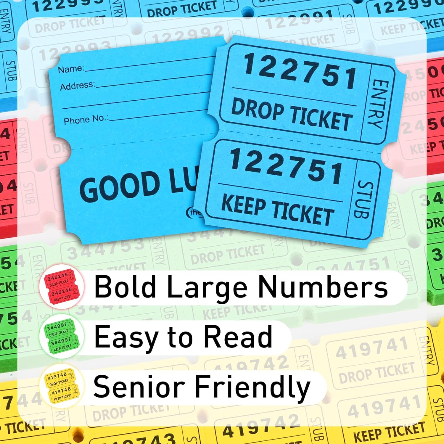 2000 Pcs 50/50 Raffle Tickets, Large Bold Numbers Double Tickets, 2″X2″ Ticket f