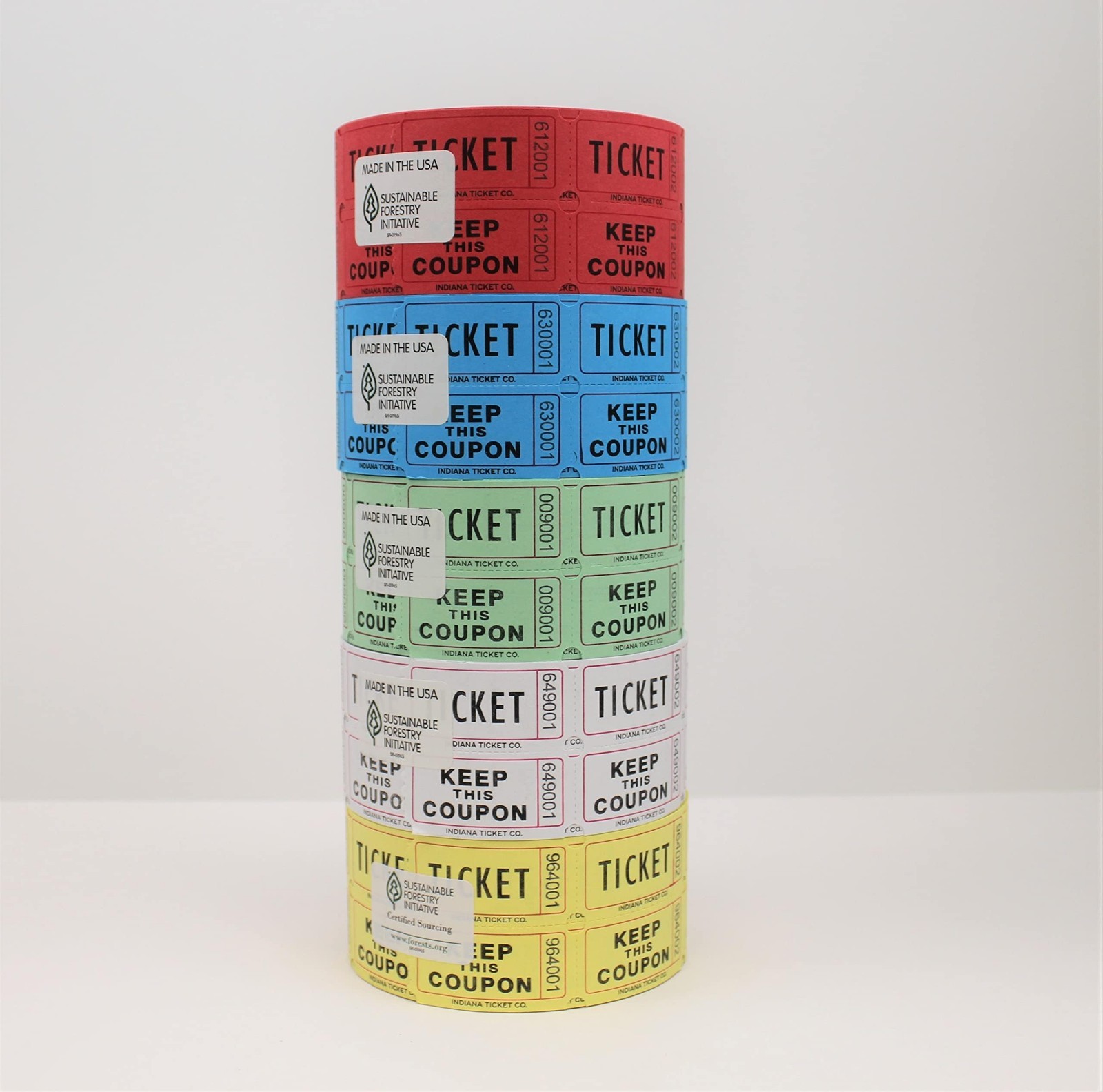 Raffle Ticket Roll Set – 5 Rolls of 1,000 Premium Quality Event Tickets – Red, B