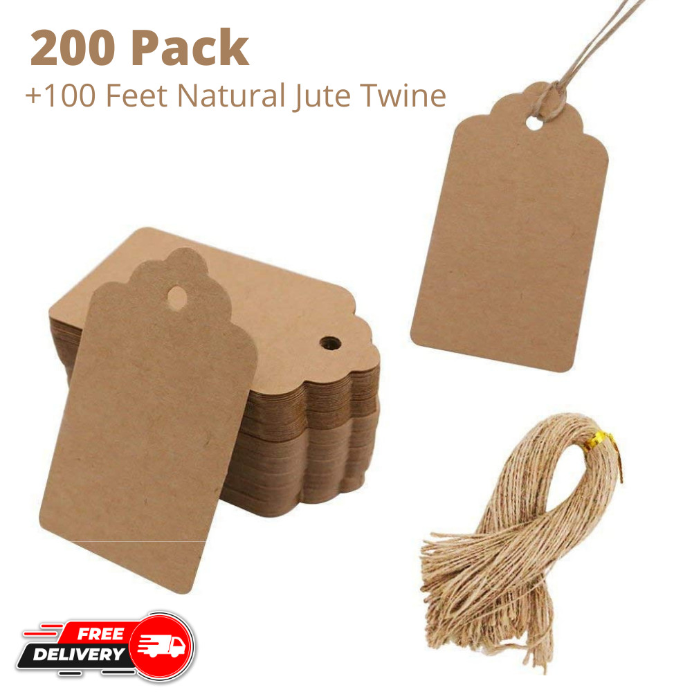 200 Pcs Kraft Paper Gift Tags with String Blank Tags Vintage Gift Tags Brown