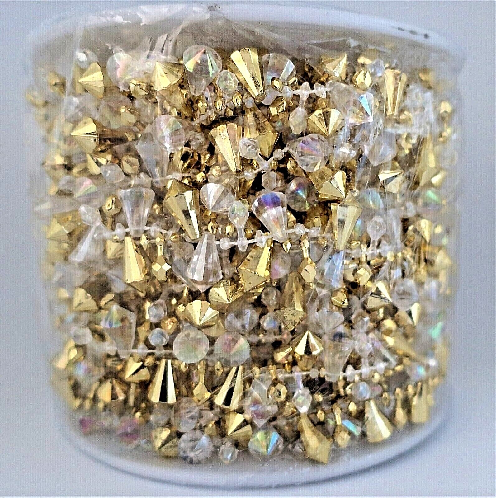 LARGE ROLL OF FAUX CRYSTAL GARLAND – GOLD/CLEAR DROP BEADS