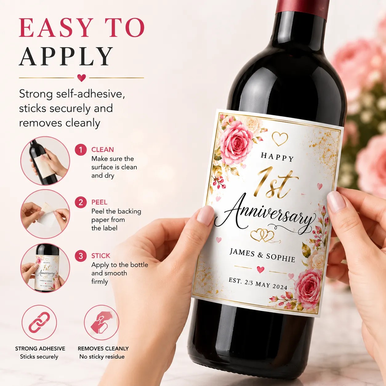 Personalised 1st Anniversary Bottle Label Sticker Custom Wedding Gift for Couple