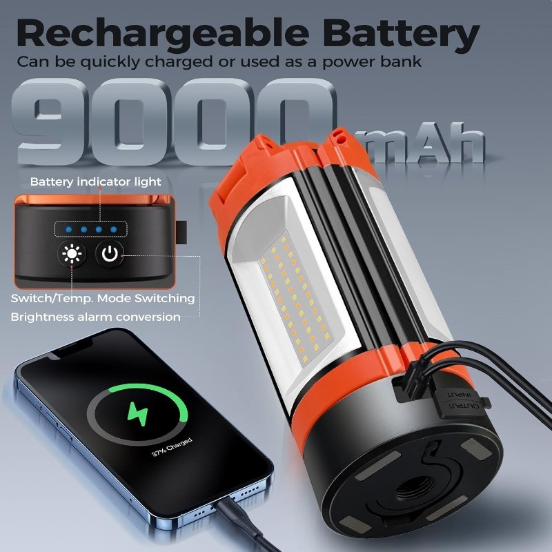 Rechargeable 12000mAh Camping Light with Adjustable Stand, Cordless Work Light w
