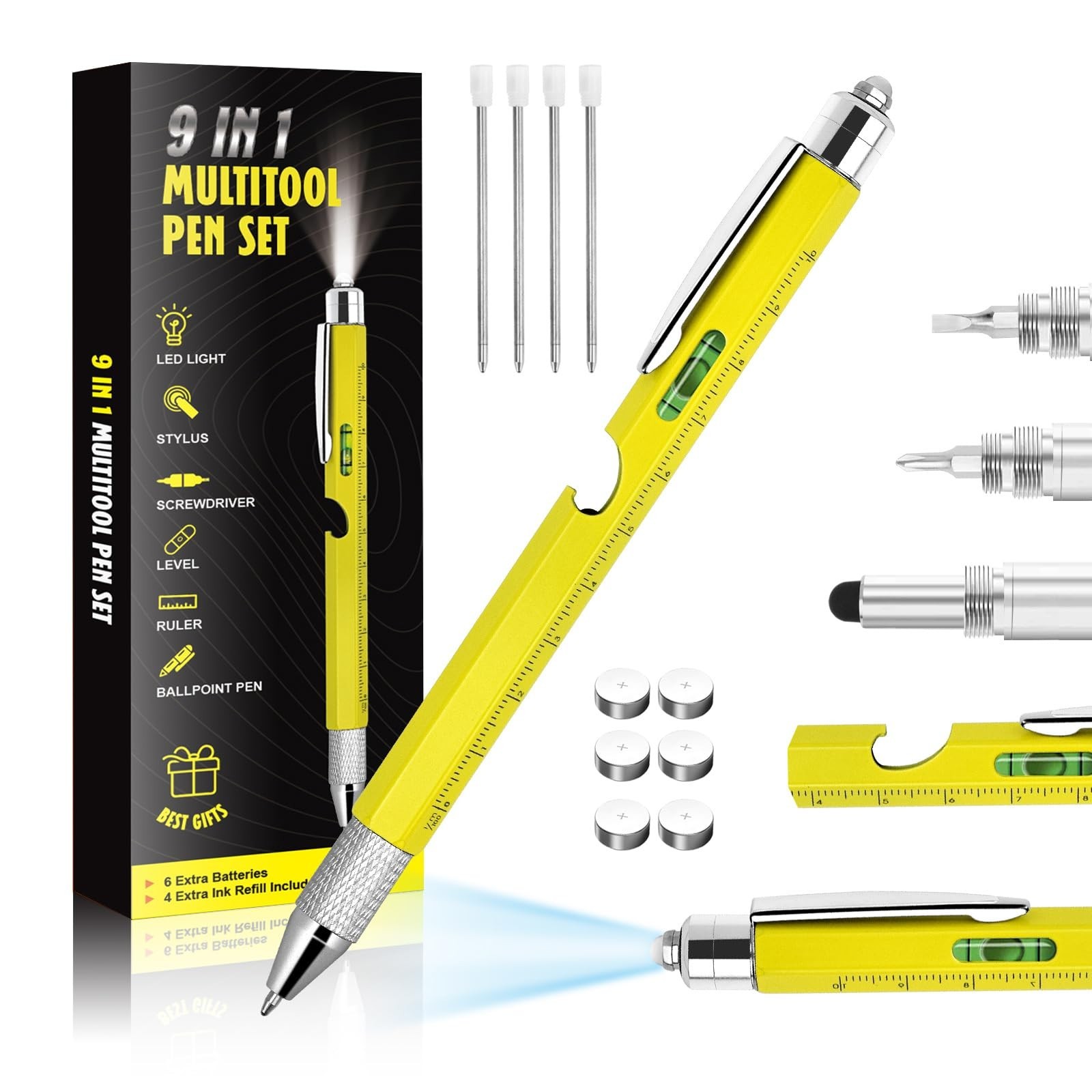 Cool Pen Gifts for Men, 9-in-1 Multi Tool Tech Pen Gadgets Tools for Men, Per…