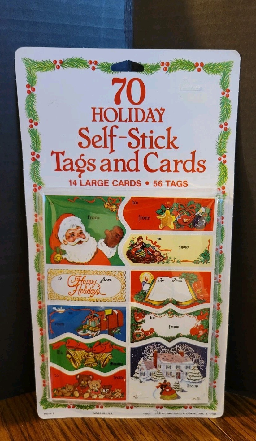 LOT of 3 VTG 1985 Christmas Gift Tags (56) & Holiday Cards (14) Self Stick Peck