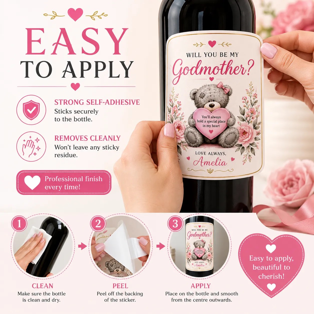 Personalised Godmother Proposal Bottle Label Sticker Custom Wine Gift Keepsake