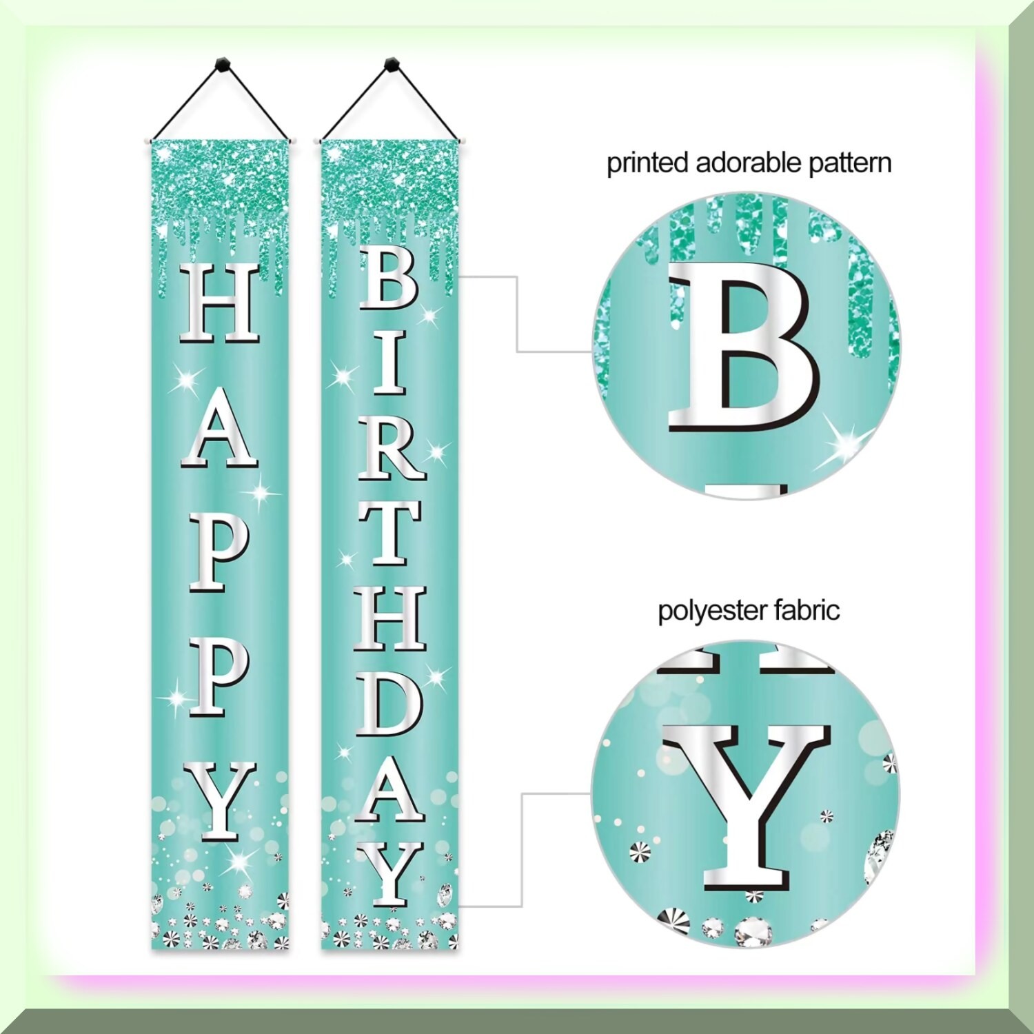 Teal Silver Birthday Door Banner Set for Girls Women