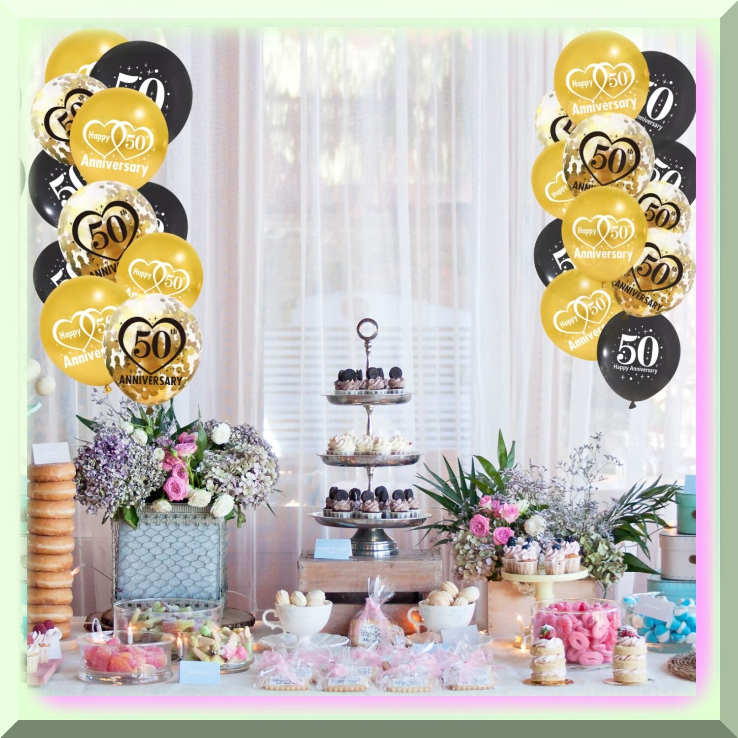 Golden Jubilee Balloon Kit 30 Pieces Black Gold