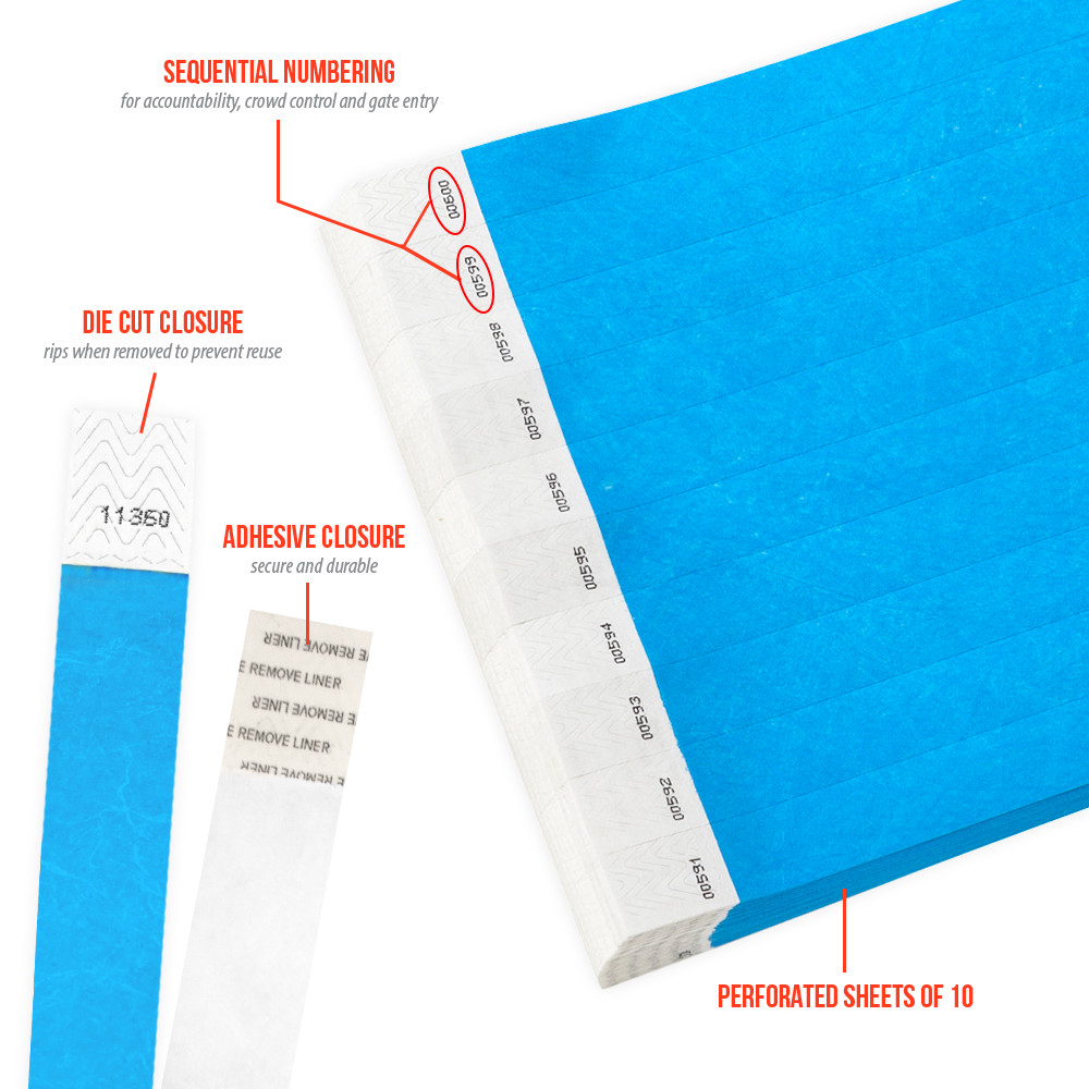 3/4″ Tyvek Wristbands Neon Blue-100 Count