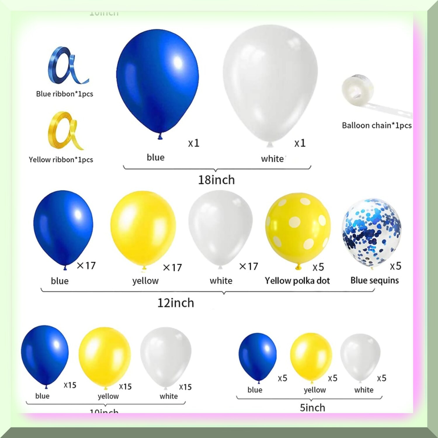 Blue and Yellow Latex Balloon Garland Kit 126 Pieces