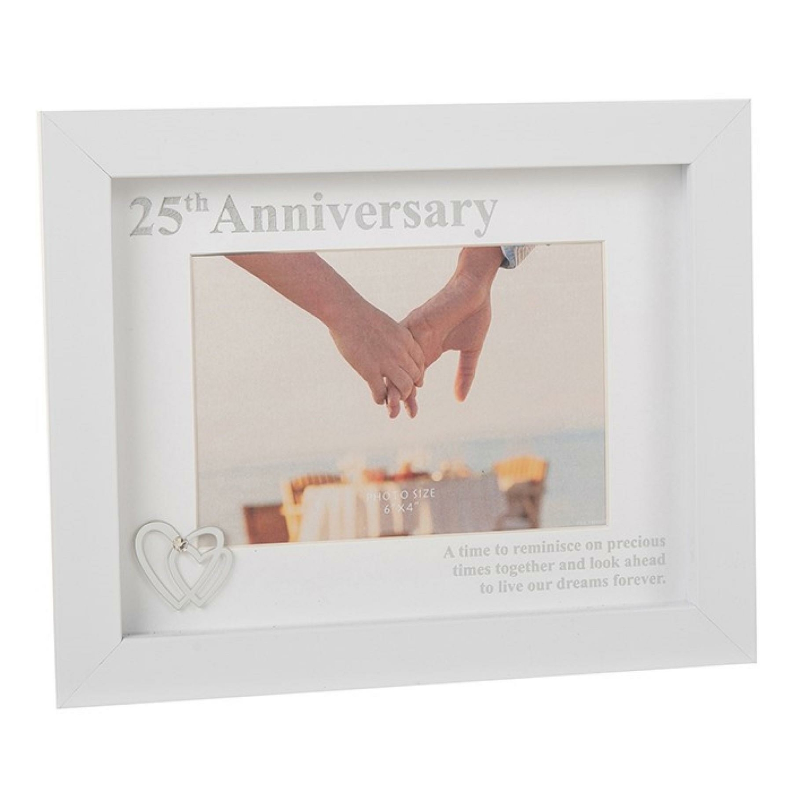 White Photo Frame 6×4 with Heart / Diamante Detail – 25th Anniversary