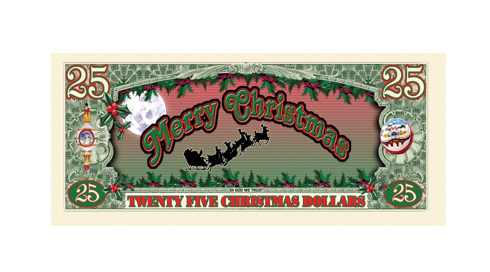 1000 TOTAL – Santa Claus Merry Christmas $25 Dollar Novelty Money Gift Bills