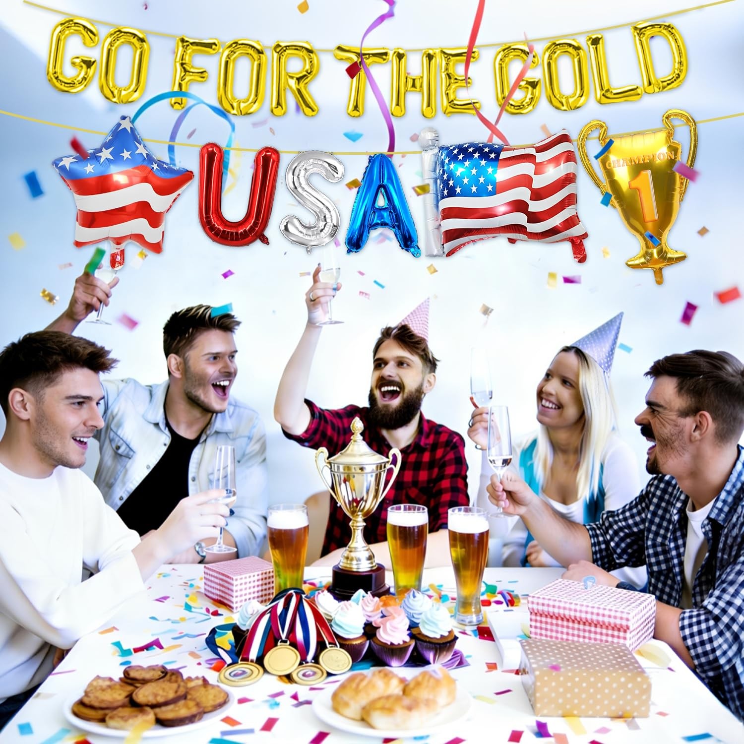 GO FOR THE GOLD Sports Balloons 2026 World 22 inches, Red, Silver, Blue, Gold