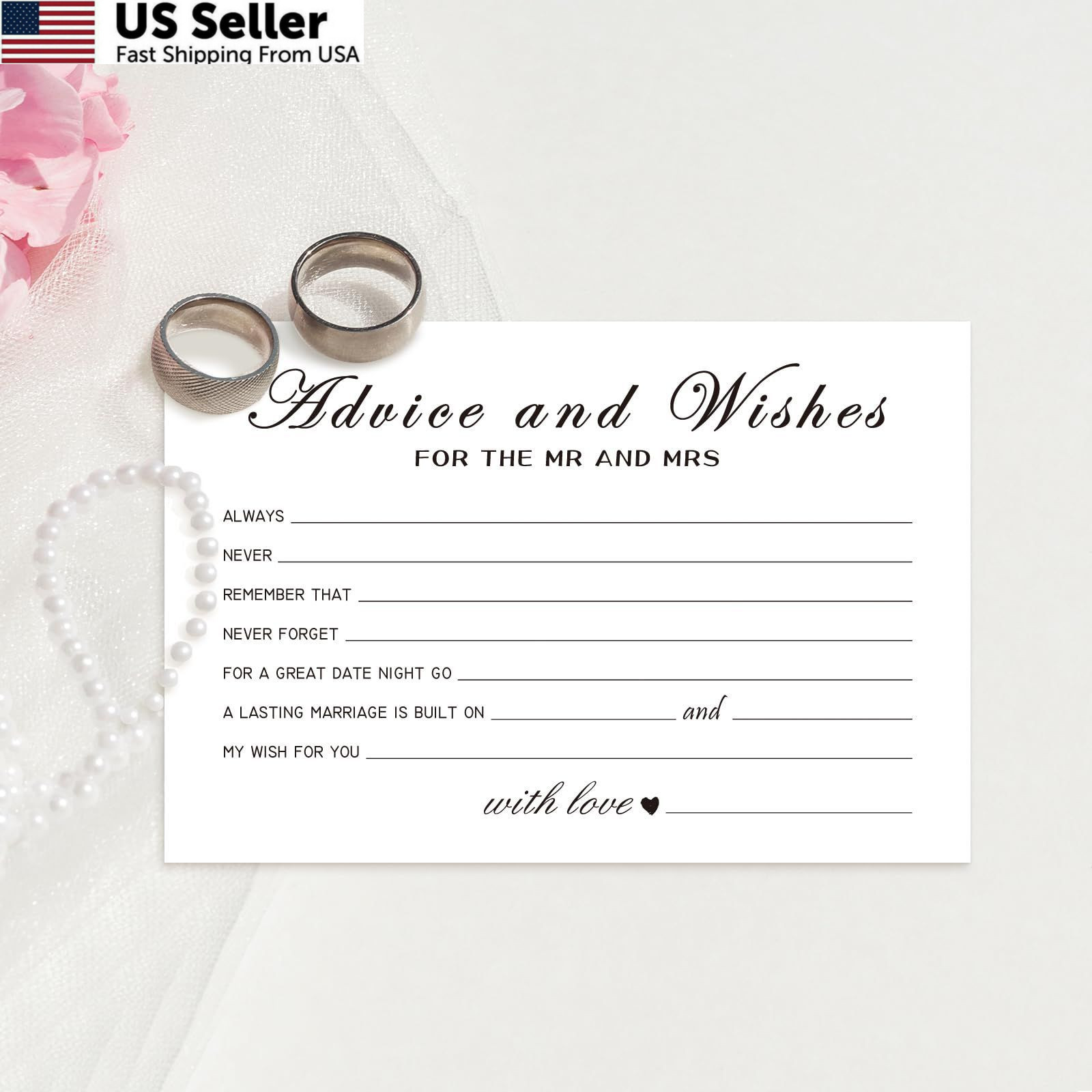 Advice and Wishes Cards for the New Couples Mr Mrs, 4×6 inches, kraft
