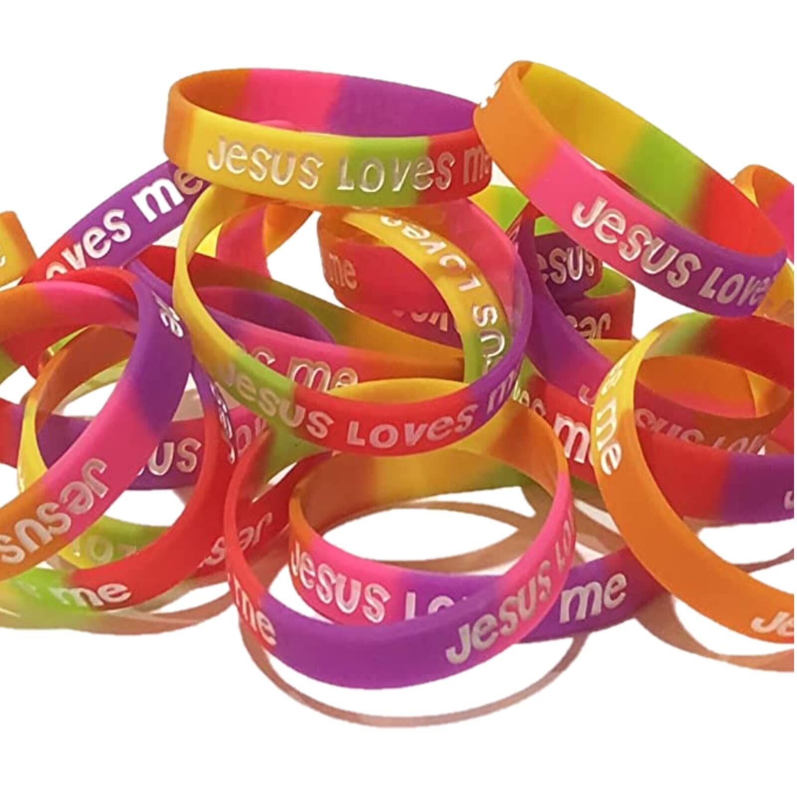 100 Bulk Count Jesus Loves Me John 3:16 Silicone Wristband Bracelets – Church…