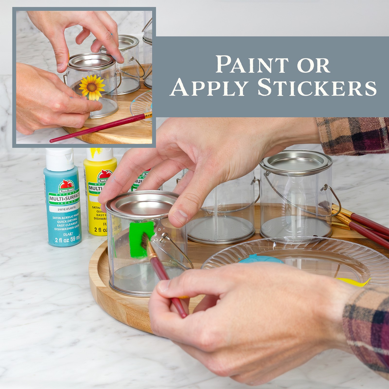 Mini Clear Plastic Paint Cans 6pk; DIY/Craft/Party Decor Favors for Candy/Gifts