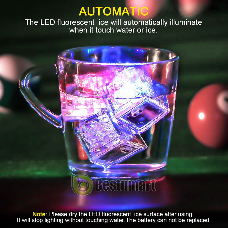 8/48xMulti Color Rainbow Flash Light Up Ice Cube LED Glow Ice Cube ON/OFF SWITCH