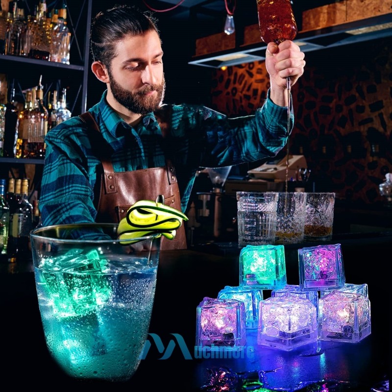 12~48pc Waterproof Light Up Led Ice Cubes for Party Drinks Dark Glowing Ice Cube