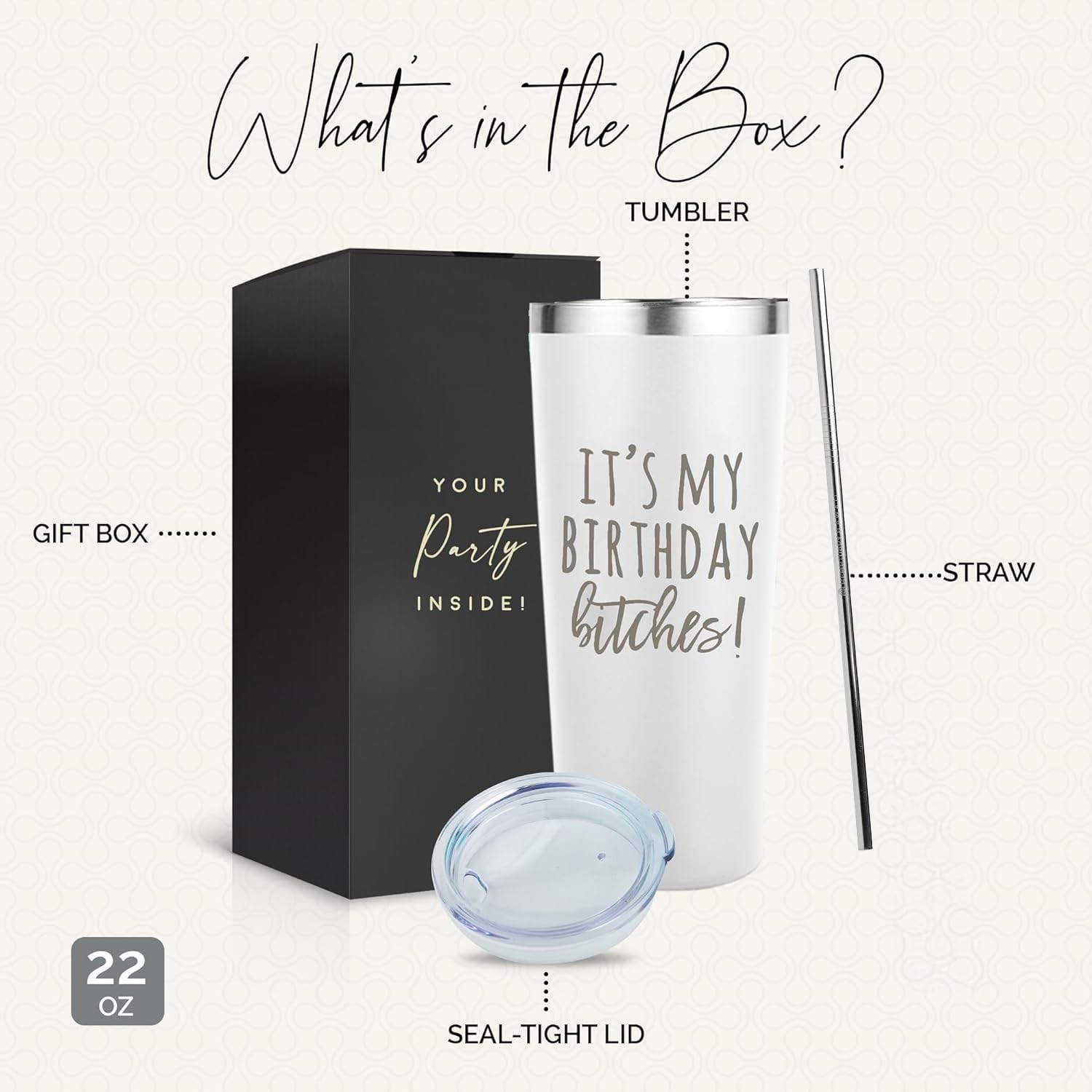 Birthday Bitches Wine Tumbler – 22 oz Stainless Steel Insulated Cup, Uniqu