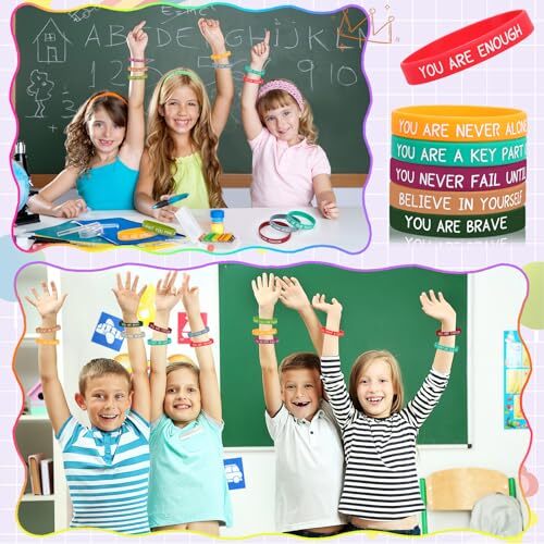 64pcs Motivational Silicone Bracelets Bulk Colored Inspirational Quote Style