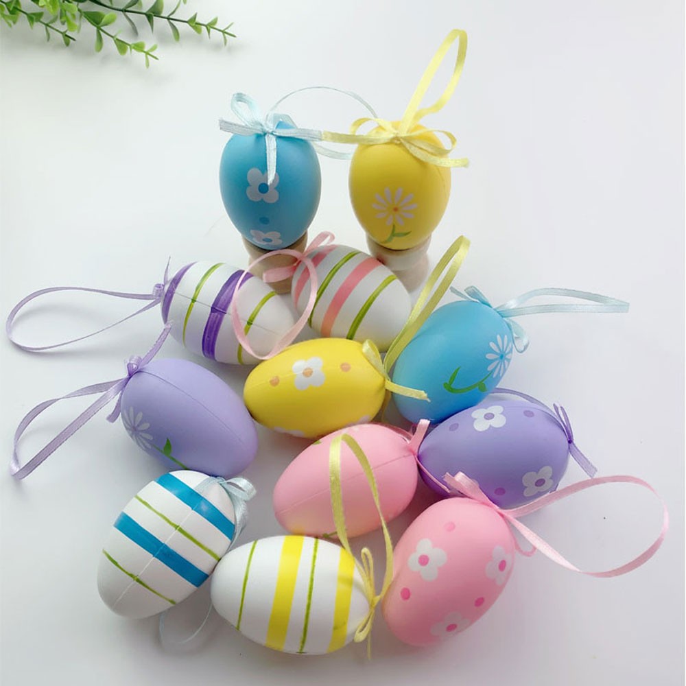 Easter Eggs Decorations,12Pcs Easter Eggs Hanging Ornaments,Painted Egg JQ