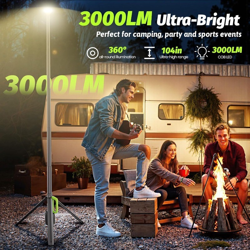 Rechargeable Telescopic Camping Light, 3000LM LED Work Lights on Stand,Hight