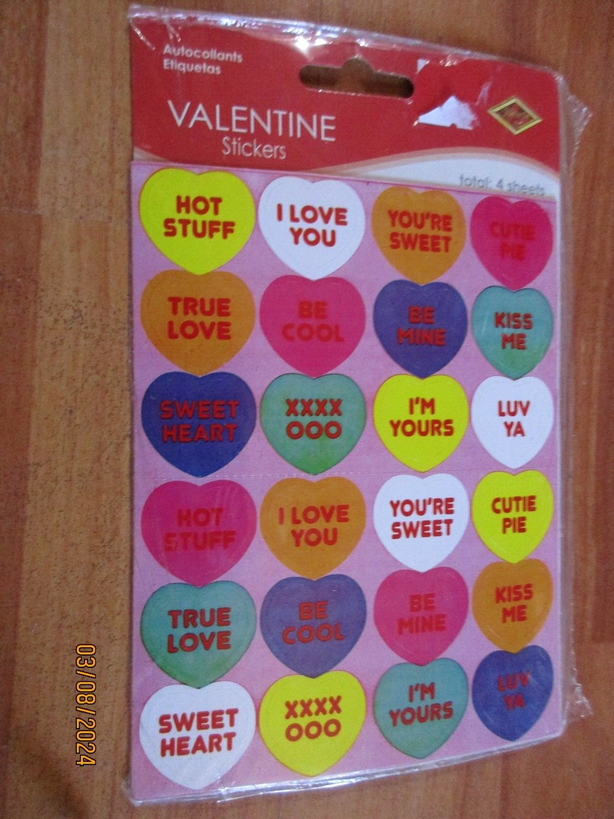 Vintage 1998 Beistle Heart Message Stickers 4 Sheets Stickers MIP