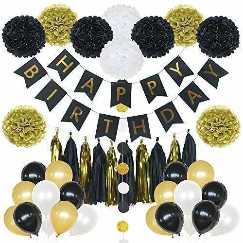 Bipra 85 Pieces Black & Gold Party Decorations – Includes Happy Birthday Banner