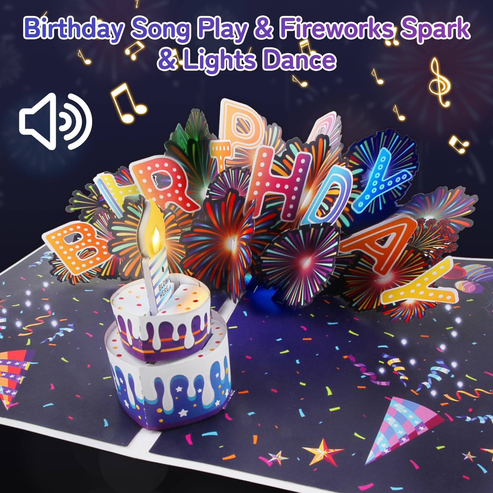 MZD8391 Birthday Cards Fireworks 3D Pop Up 5.86 inches x 8.3 inches, Orange