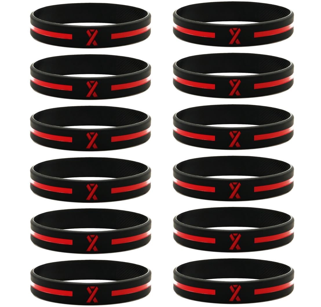 Inkstone Red Awareness Ribbon Silicone Bracelets Wristbands 12pack Wholesale…