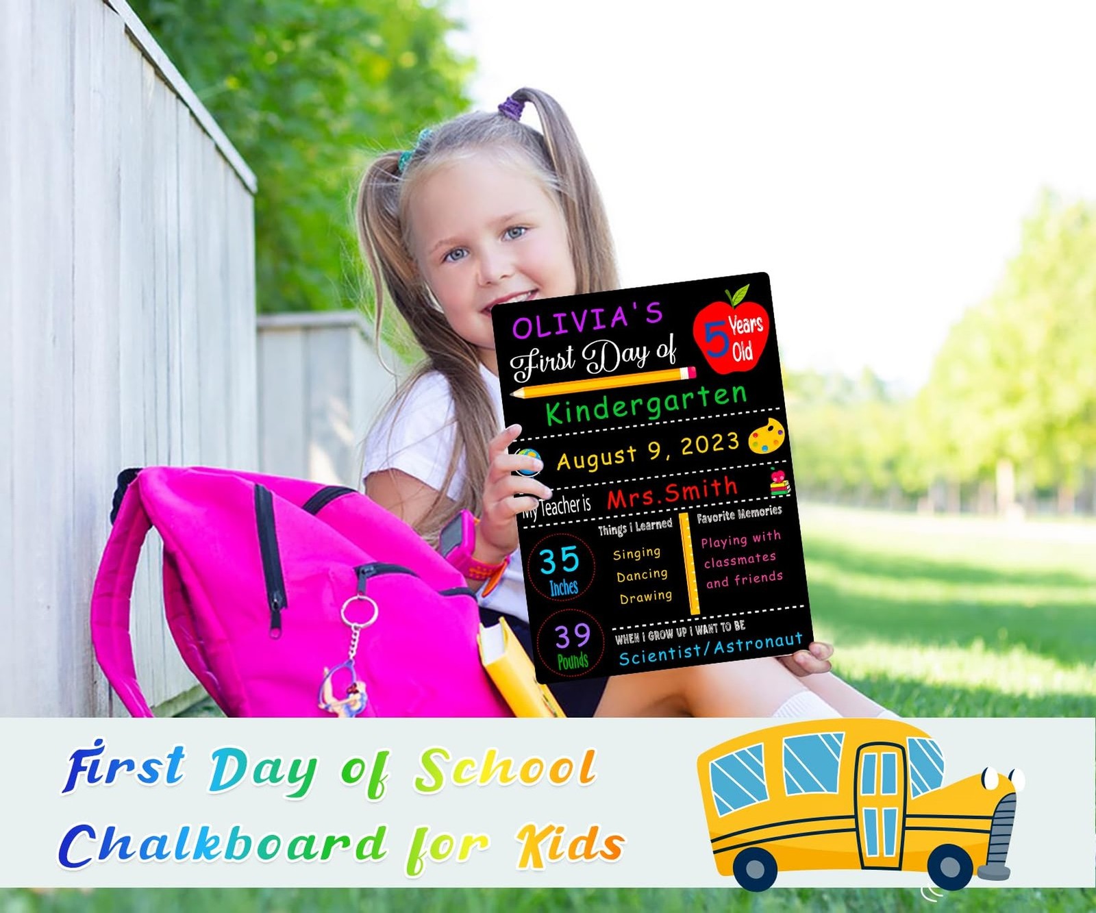 First and Last Day of School Chalkboard 9″x12″ Double-Sided Back to School Bo…