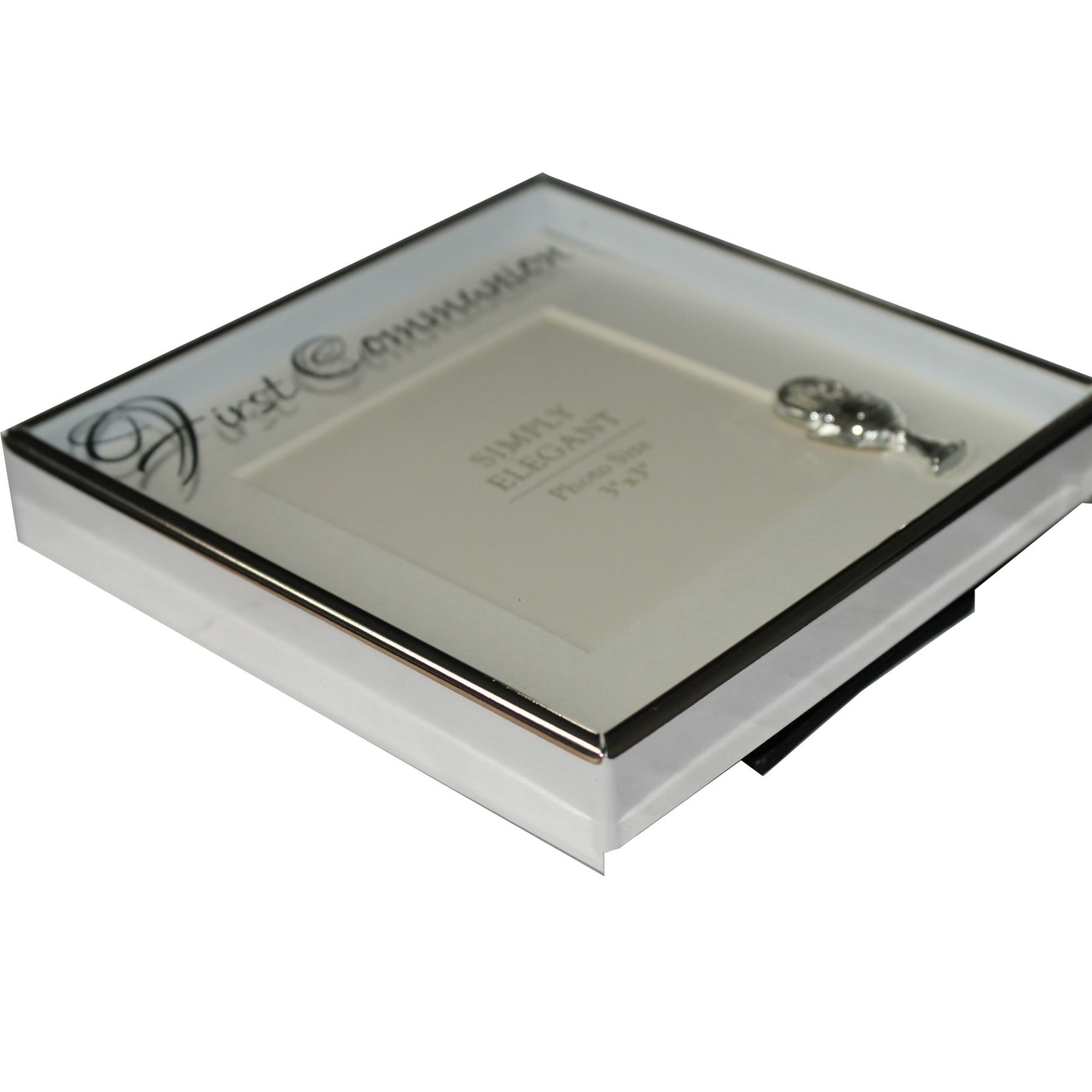 First Communion Silver Photo Frame with Chalice Icon Holds Picture 3’x3′