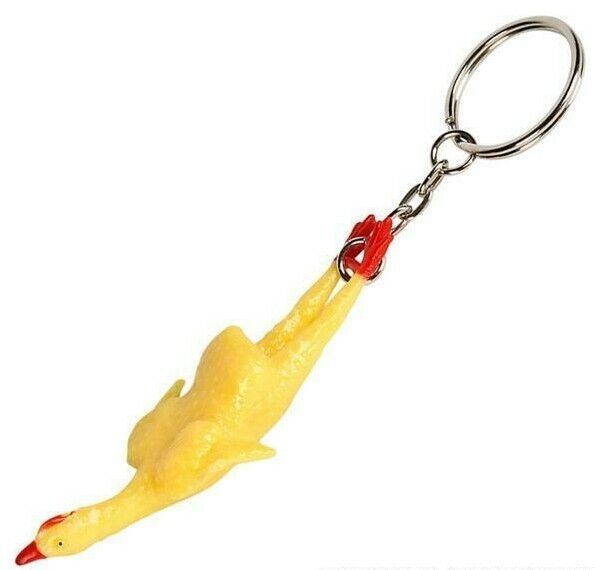 12 TOTAL 3″ Rubber Stretch Rubber Chicken Key Chain – Gag Gift Joke (1 dozen)
