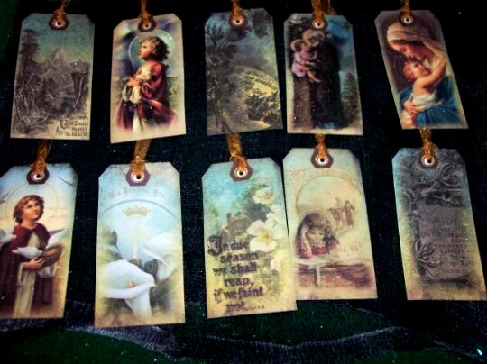 10 Vintage Springtime Holy Family Fussy-Cut Linen Cardstock Gift – Hang Tags